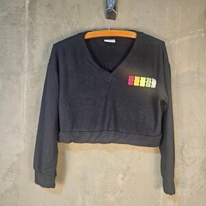 Haribo Goldbears Gummy Bears Cropped V-Neck Sweatshirt S Black Embroidered Candy